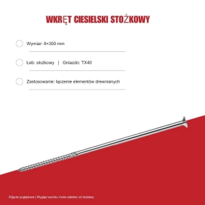 Wkręty konstrukcyjne B.PRO stożkowe 8x300 TX40 50szt